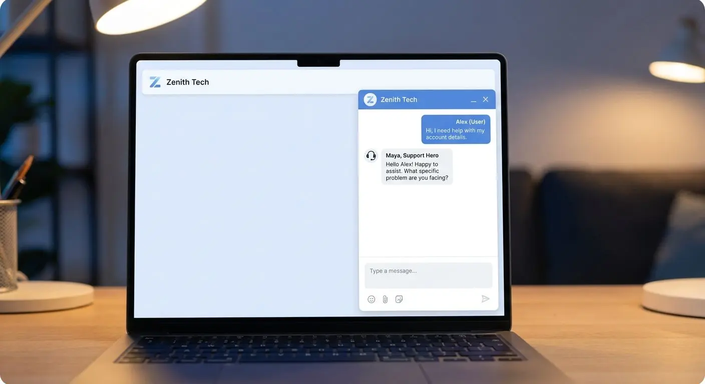 Interface de chat ao vivo com conversa entre utilizador e apoio
