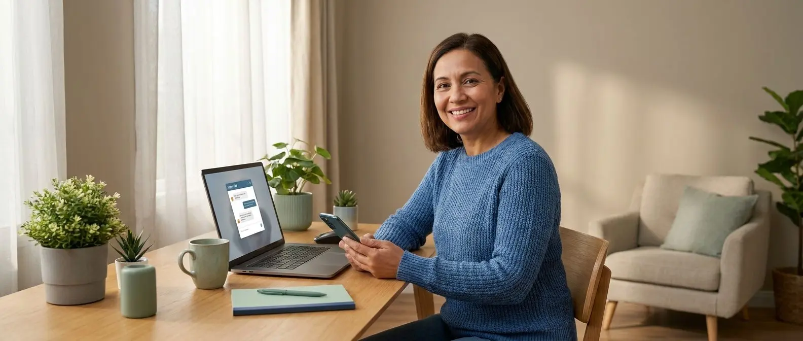 Centro de apoio digital com utilizador em contacto por chat e telefone
