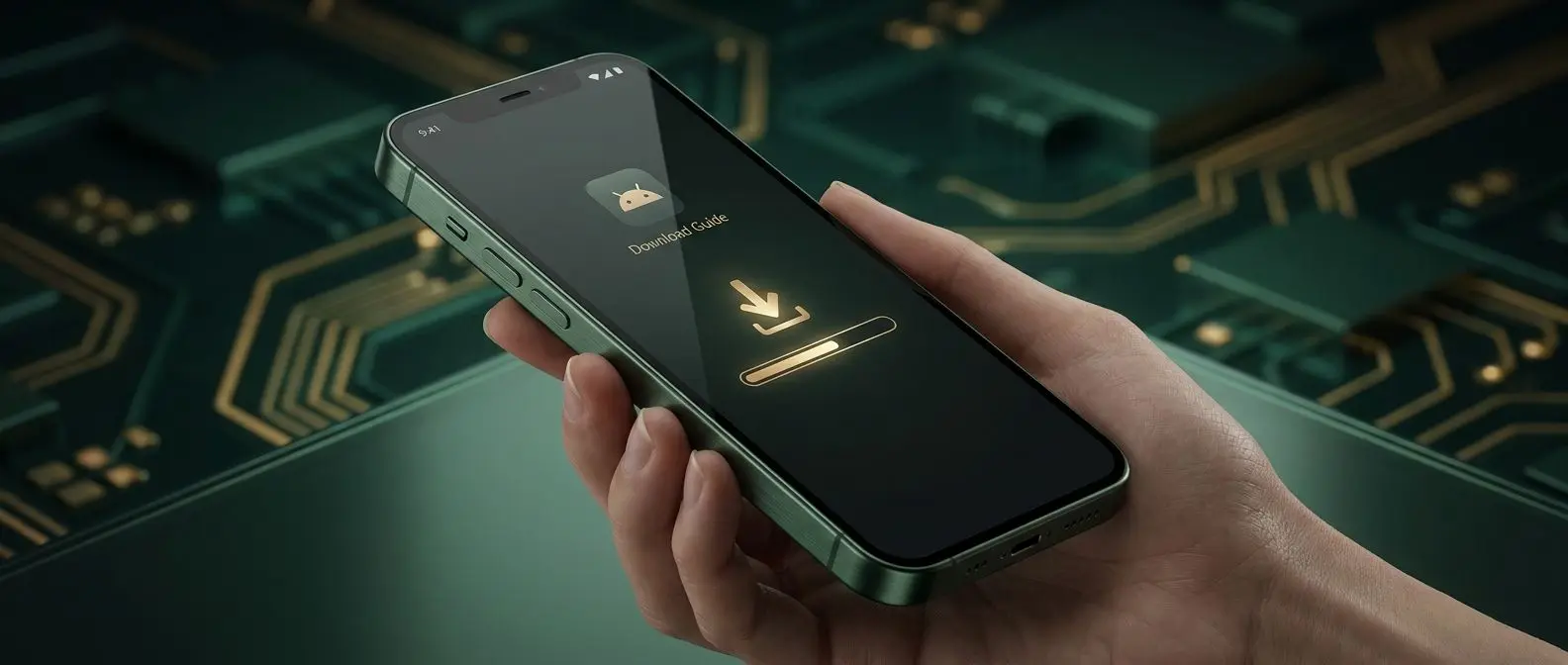 Smartphone com interface genérica de download da app em destaque