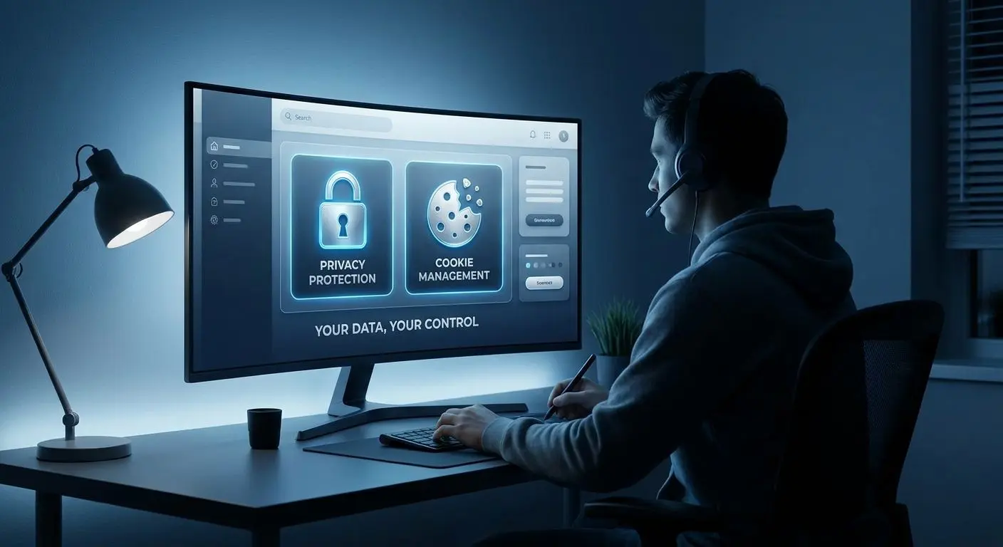 Ilustração de privacidade online e gestão de cookies