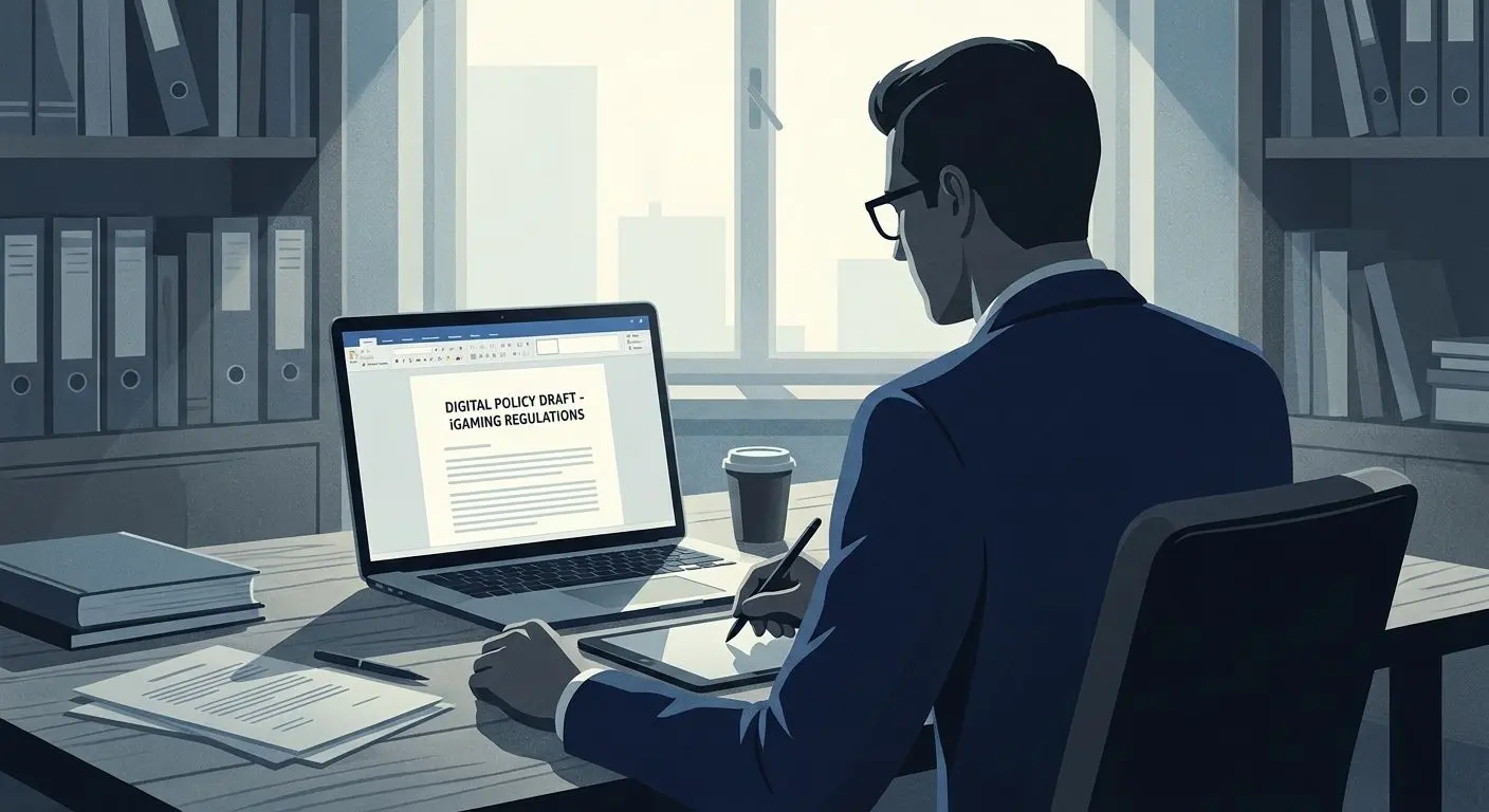 Ilustração neutra de autor a analisar documentos digitais