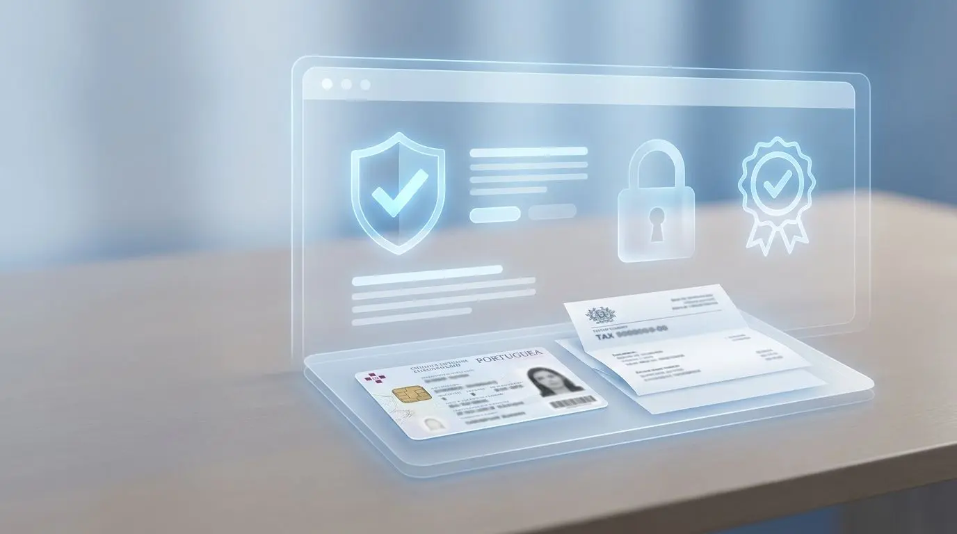 Conceito visual de conta verificada com documentos e elementos de segurança